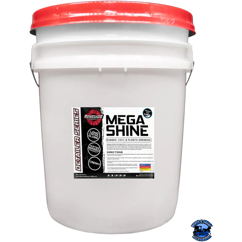 Renegade Mega Shine Rubber, Vinyl, & Plastic Dressing Renegade Detailer Series 16 ounce,1 gallon Light Gray