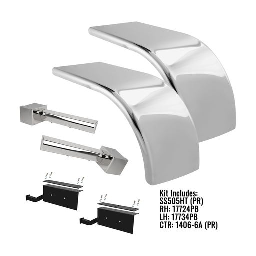H-SS505HT-PB9 72'' 304SS LOW IDER HALF FENDER; 14 GAUGE; 31'' DROP (PAIR) W/ 9PB BRACKET HALF FENDERS Gray
