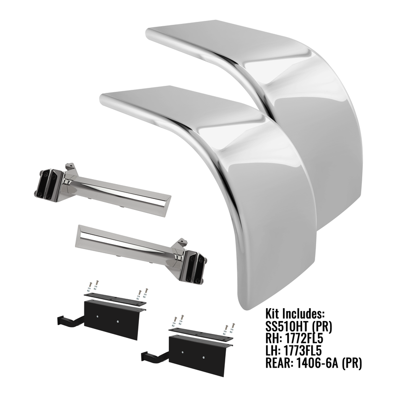H-SS510HT-FL5 80'' 304SS "ULTIMATE" LOW RIDER HALF FENDER; 14 GUAGE W/FREIGHTLINER AIR LINER FENDER BRACKET (PAIR) HALF FENDERS Gray