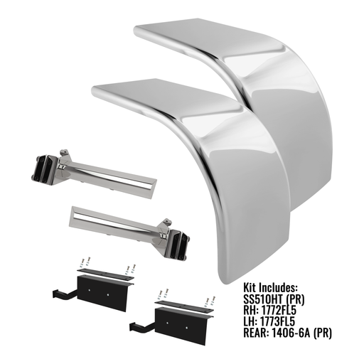H-SS510HT-FL5 80'' 304SS "ULTIMATE" LOW RIDER HALF FENDER; 14 GUAGE W/FREIGHTLINER AIR LINER FENDER BRACKET (PAIR) HALF FENDERS Gray
