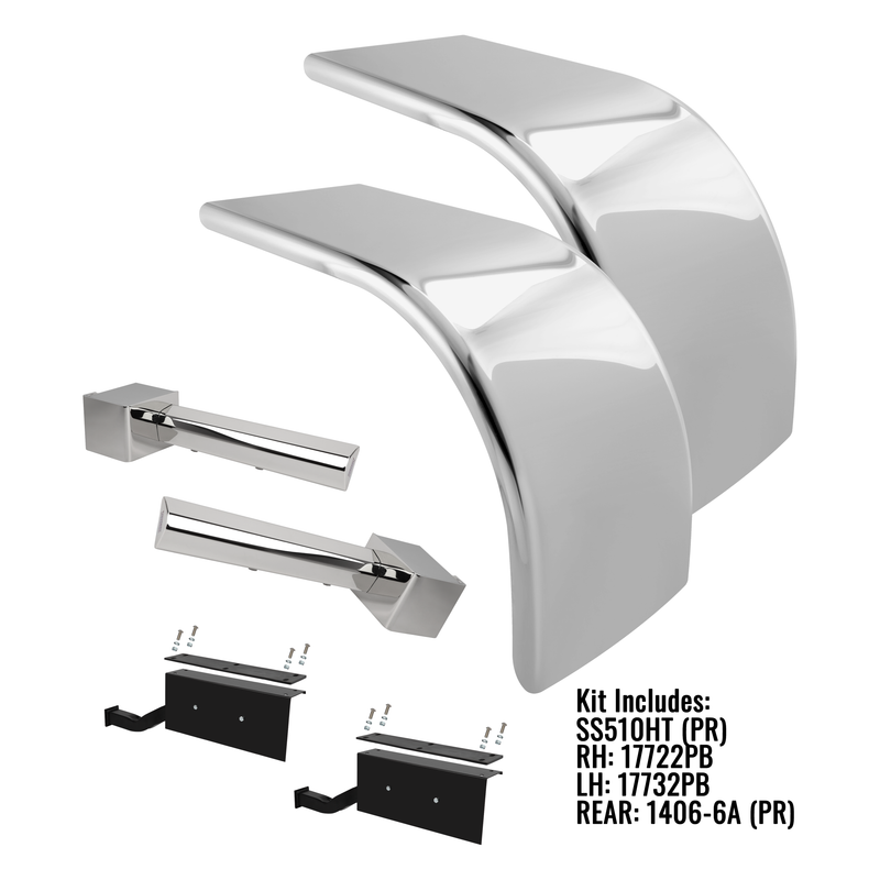 H-SS510HT-PB2 80'' 304SS UTLIMATE LOW RIDER HALF FENDER; 14 GAUGE W/ 2PB BRACKETS (PAIR) HALF FENDERS Gray