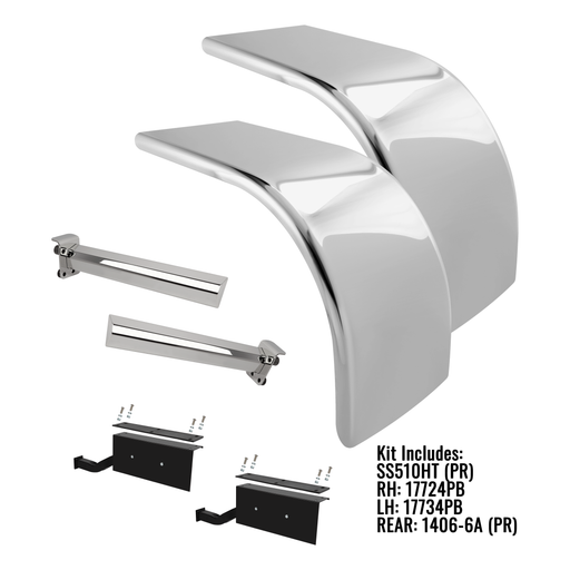 H-SS510HT-PB4 80' 304SS ULTIMATE LOW RIDER HALF FENDER; 14 GAUGE w/ 4PB BRACKETS (PAIR) HALF FENDERS Gray