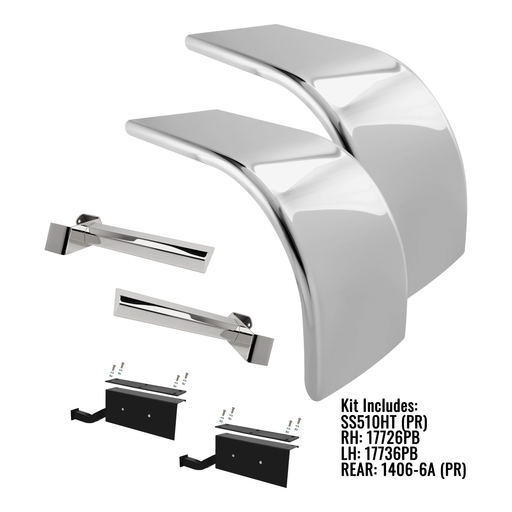 H-SS510HT-PB6 80'' 304 SS ULTIMATE LOW RIDER HALF FENDERS 14 GAUGE W/6 PB BRACKETS (PAIR) HALF FENDERS Gray