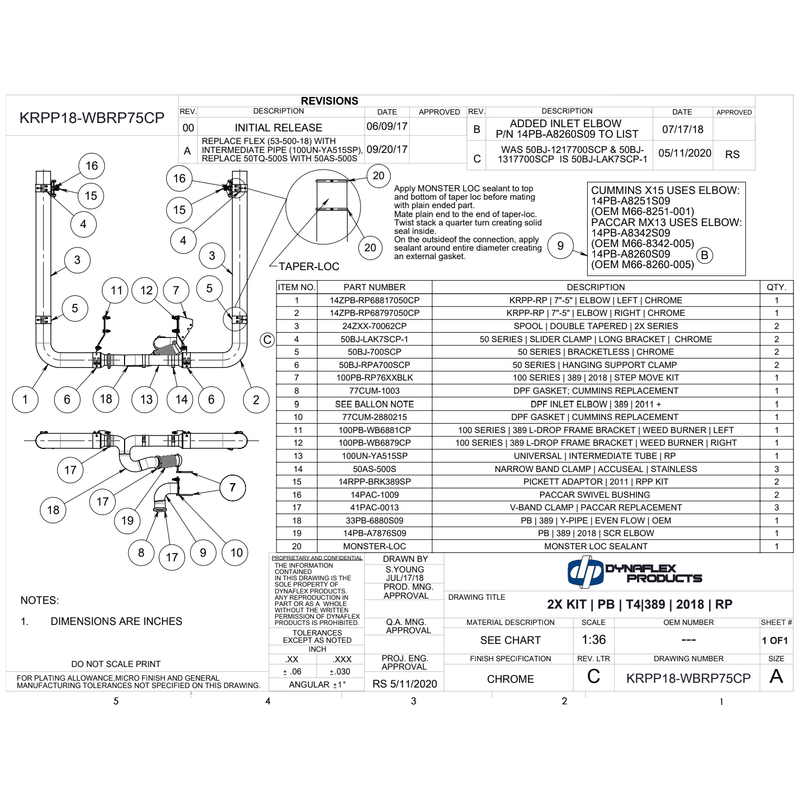 KRPP18-WBRP75CP Peterbilt 389 (weedburner trucks only) 7" with 5" y pipe EXHAUST Light Gray
