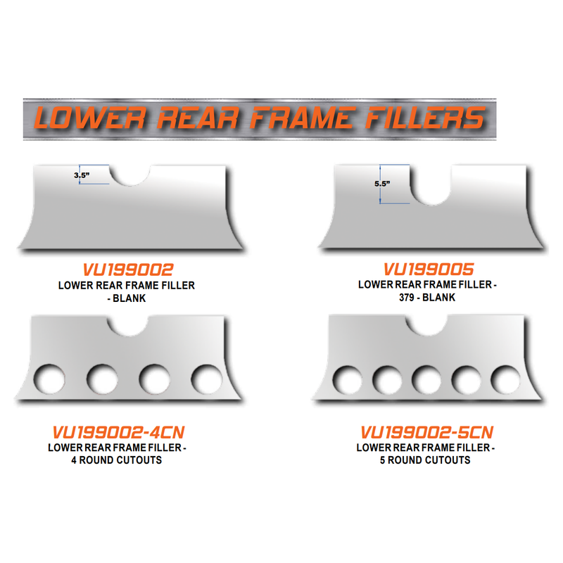 #VU199002-5CN lower rear frame filler between fuel tanks DRIVE LINE PANEL W/5 4" light holes Light Gray