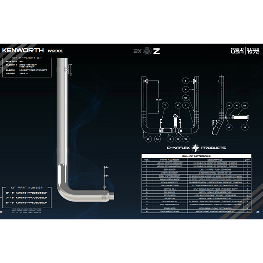 Black DP-KW945-RP605055CP 6'' REDUCED TO 5'' KW W900L EXHAUST ROTATED PICKETT ELBOW KIT FOR 45'' BOX