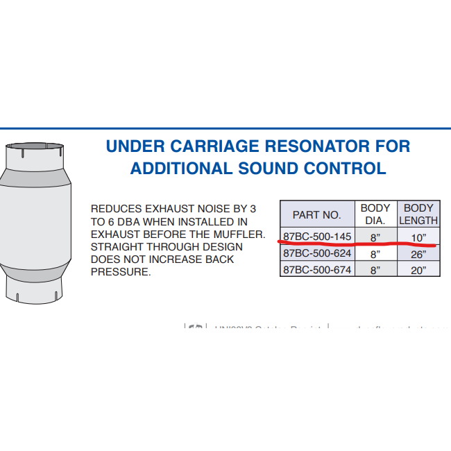 #87BC-500-145 EXHAUST 5"-5" FREE FLOW RESONATOR/MUFFLER (10'' LENGTH; 9'' DIA.)