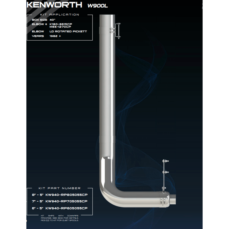 #KW940-RP605055CP 6'' REDUCED TO 5'' KW W900L EXHAUST ROTATED PICKETT ELBOW KIT FOR 40'' BOX
