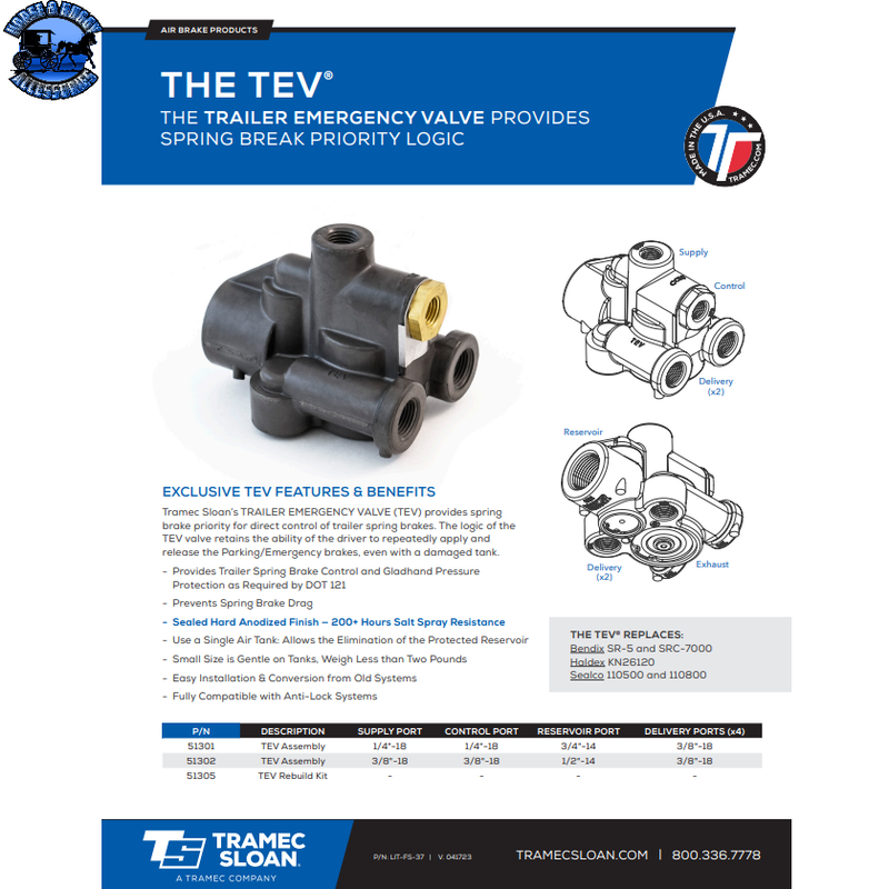 TS-51301 TEV - Trailer Emergency Valve, 1/4" Supply And Control Ports