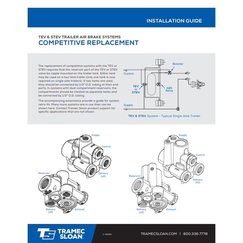 TS-51302 TEV - Trailer Emergency Valve, 3/8" Supply And Control Ports