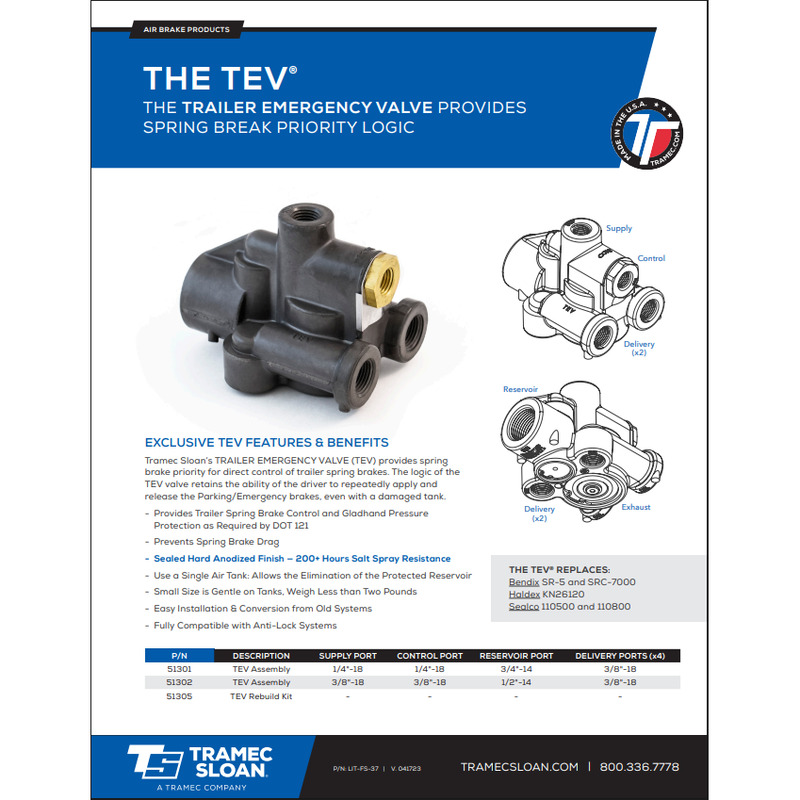TS-51302 TEV - Trailer Emergency Valve, 3/8" Supply And Control Ports