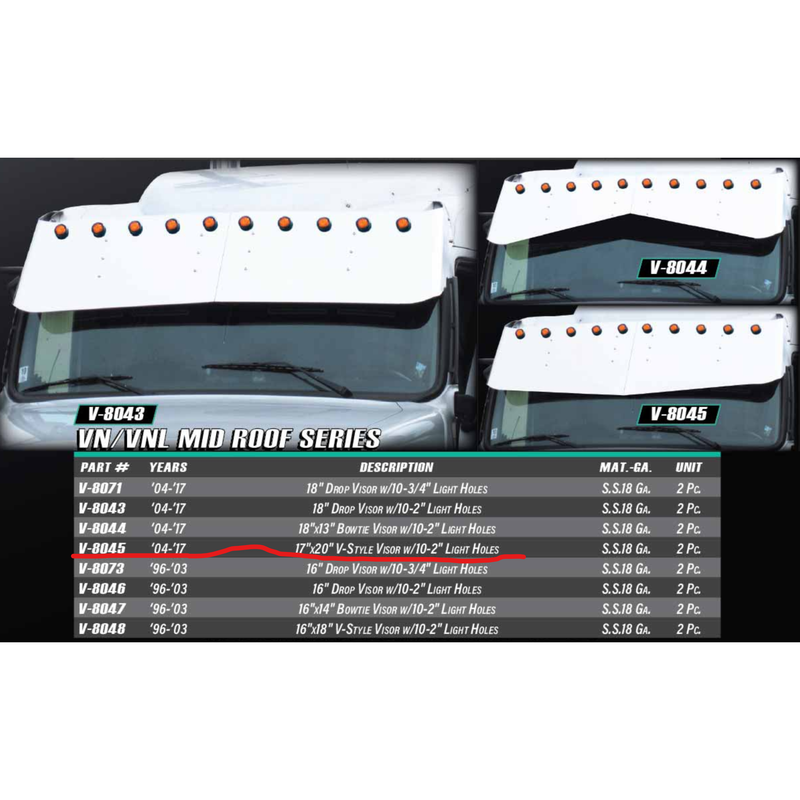 #V-8045 17"x20" V-Style Visor w/10-2" Light Holes