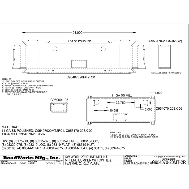C954070-20MT-2R 20"CLSC BLD MNT MTRD TW HLS FNDR RAD&REC PLT KW 900L/B(-10)