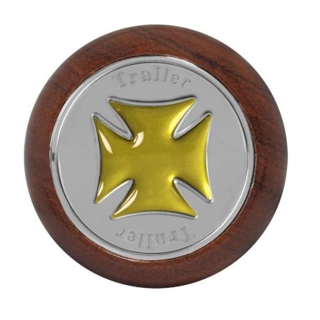 POMO DE AIRE ATORNILLABLE DE MADERA CON CRUZ DE HIERRO ORO Y REMOLQUE DE ACERO INOXIDABLE