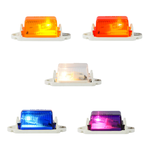Mini Marker Lights with Rectangular Lens MARKER amber (white base),red (white base),clear (white base),purple (White base),amber (chrome base),red (chrome base),clear (chrome base),(DISCONTINUED) blue (chrome base),purple (chrome base) Dark Slate Blue