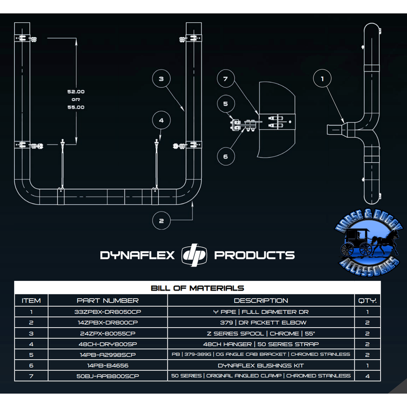 DP-K389G-DR60052CP 6'' PICKET Z KIT FOR 389 PETE GLIDER W/BIG Y PIPE {SAME AS KDR 6'' EX. 3'' LONGER ELBOW}