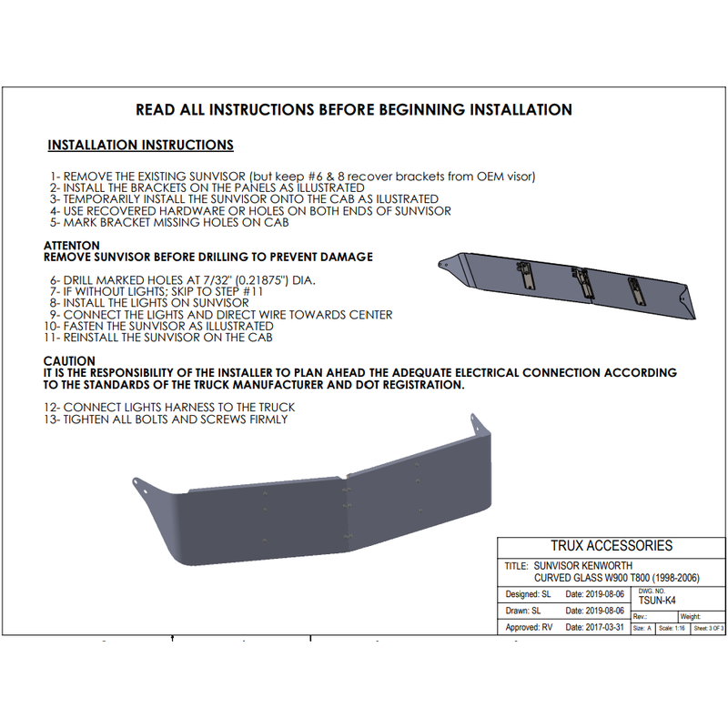 TSUN-K4 11" Kenworth W900 Curved Glass Sunvisor (1998 - 2006) Kenworth visor Dark Slate Gray