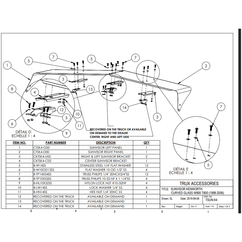 TSUN-K4 11" Kenworth W900 Curved Glass Sunvisor (1998 - 2006) Kenworth visor Light Gray