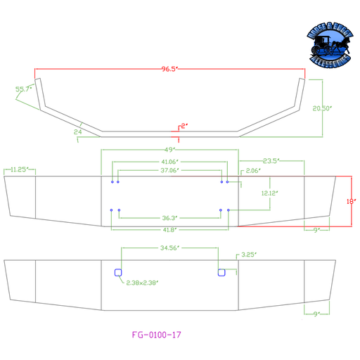 #FG-0100-17 18'' KW T800 (Closed end) BUMPER W/ BOLT & TOW HOLE (1986-2003) Gray
