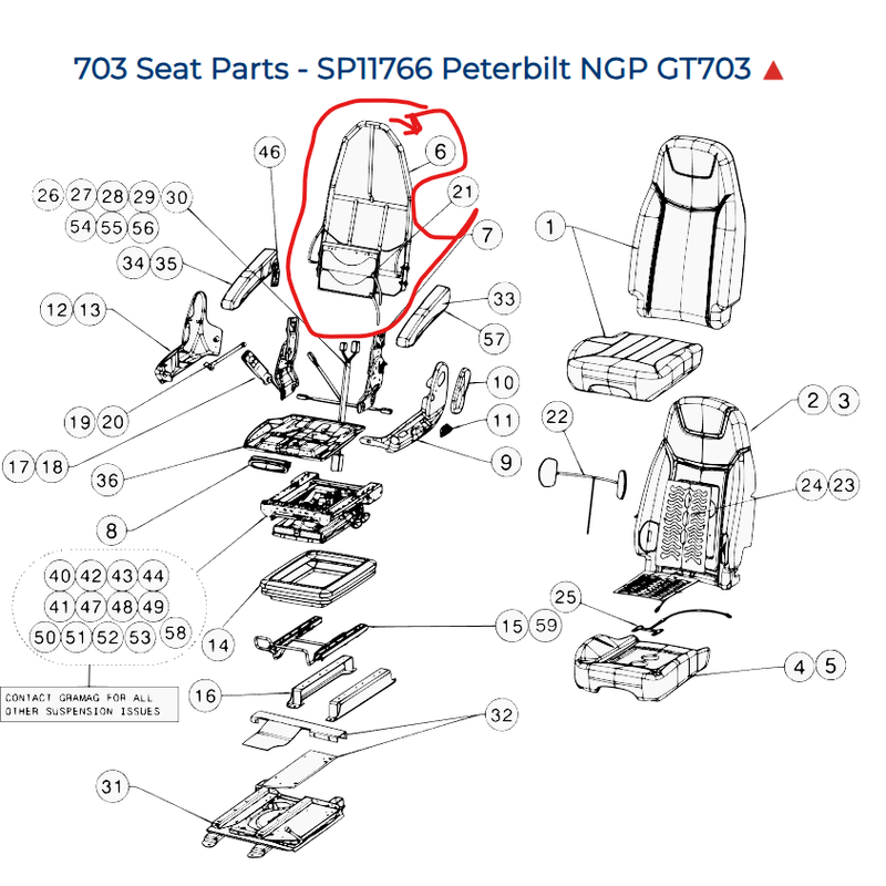 SP-12127 Genuine Paccar High Back Frame OEM seat Lavender