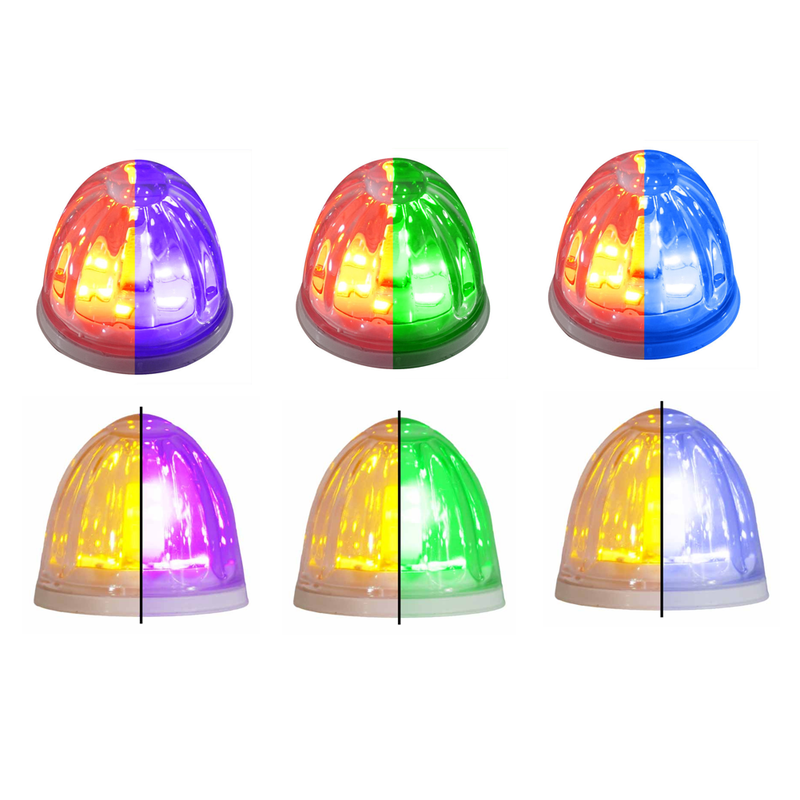 LEGENDARY 2 INCH WATERMELON LIGHT GLASS LENS TWO COLORS CLEAR LENS WITH  LED 4 WIRE PC BASE GROMMETT MOUNT NOT INCLUDED