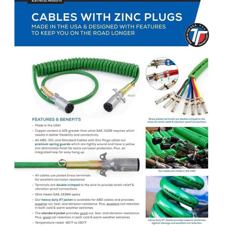 TS-421007 Cable, Coil, 7-Way, 12', 12" Leads