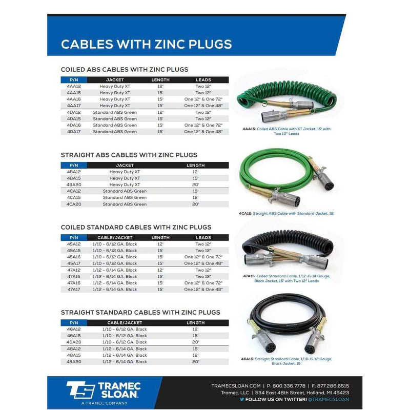 TS-421007 Cable, Coil, 7-Way, 12', 12" Leads