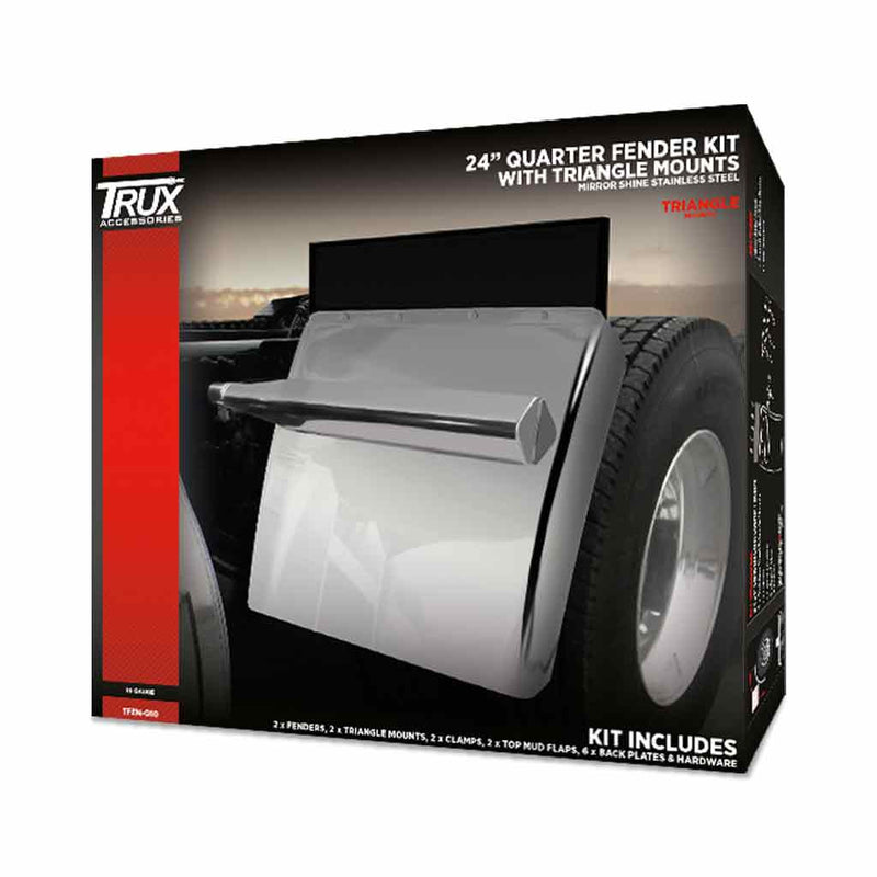 TFEN-Q10 24″ Quarter Fender Kit with Triangle Mounts – 16 Gauge | Mirror Shine Stainless Steel QUARTER FENDER Black