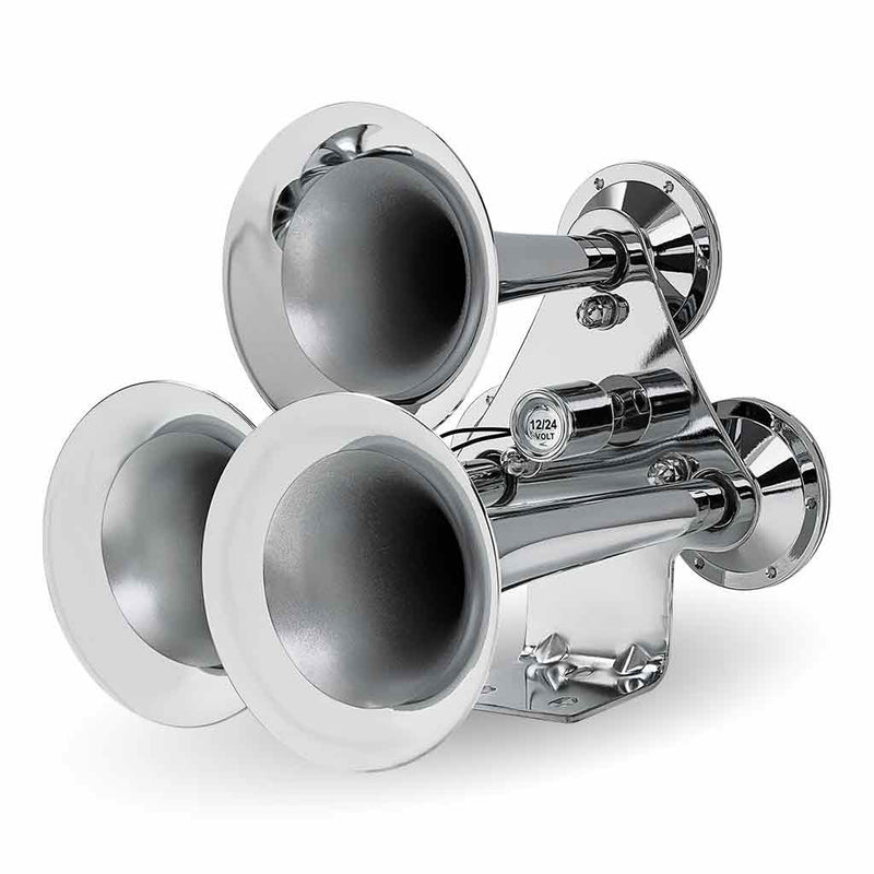 THORN-1 3 Bell Air Powered Train Horn – 130-135 Decibels | Chrome Plated Zinc Alloy TRAIN HORN Light Gray