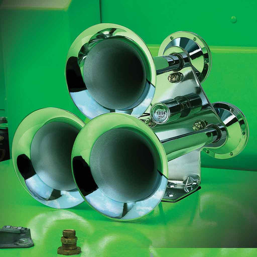 Sea Green THORN-1 3 Bell Air Powered Train Horn – 130-135 Decibels | Chrome Plated Zinc Alloy TRAIN HORN