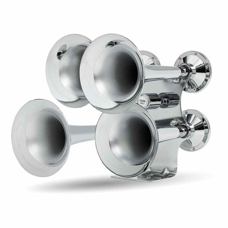 THORN-2 4 Bell Air Powered Train Horn – 140-145 Decibels | Chrome Plated Zinc Alloy TRAIN HORN Gray