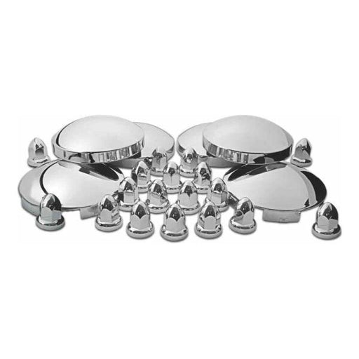 Light Gray THUB-C2 Complete Hubcap & Nut Cover Kit – 33mm Push On Nut Covers | Dome Hubcaps | Chrome ABS Plastic REAR AXLE COVER