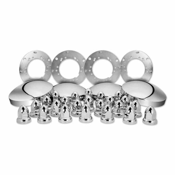 Gray THUB-C6 Complete Trailer Hubcap & Nut Cover Kit – 33mm Push On Nut Covers | Dome Hubcaps | Stainless Steel