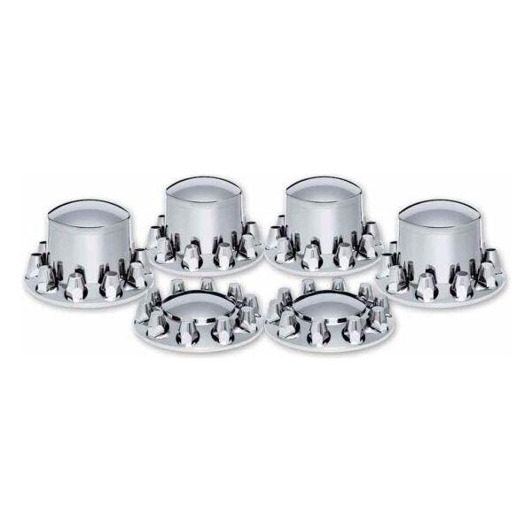 THUB-C7 Complete Axle Cover Kit with Removable Hubcaps & 33mm Push On Nut Covers – Dome Hubcaps | Chrome ABS Plastic REAR AXLE COVER Light Gray