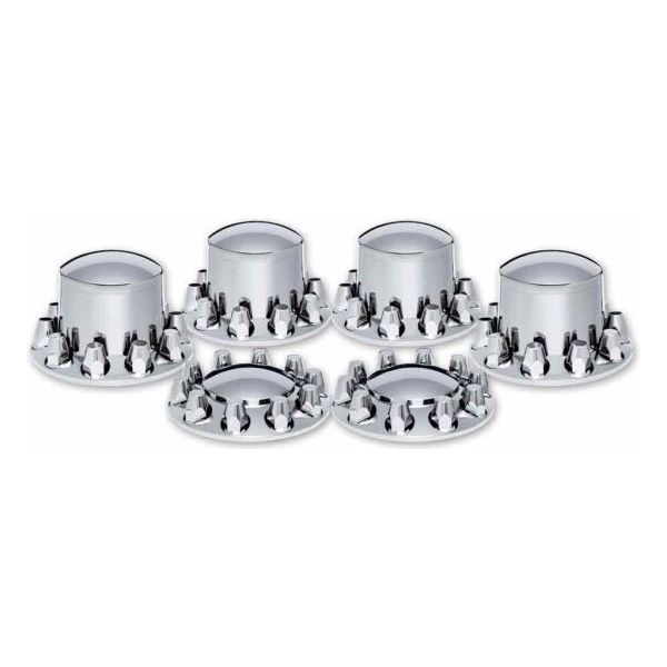 Light Gray THUB-C7 Complete Axle Cover Kit with Removable Hubcaps & 33mm Push On Nut Covers – Dome Hubcaps | Chrome ABS Plastic