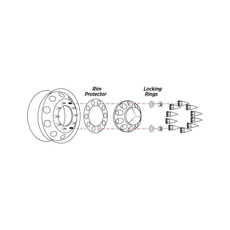 THUB-FRP33P Front Axle Cover Kit with Removable Hubcap & 33mm Threaded Nut Covers – Pointed Hubcap & Nut Covers | Chrome ABS Plastic FRONT AXLE COVER Light Gray