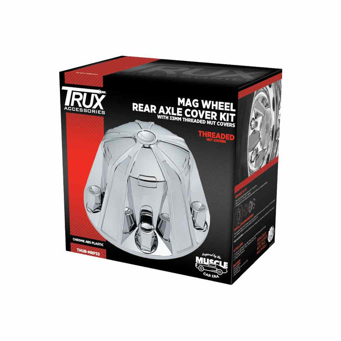 Gray THUB-MRP33 Chrome ABS Plastic Rear Mag Wheel Axle Cover Kit with Removable Center Cap & 33mm Threaded Nut Covers