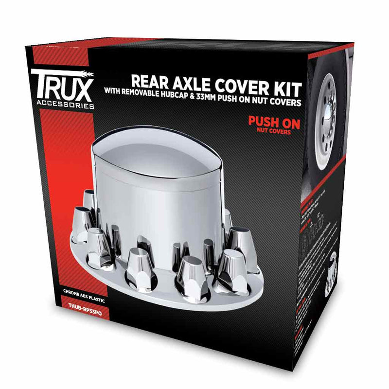 THUB-RP33PO Rear Axle Cover Kit with Removable Hubcap & 33mm Push On Nut Covers – Dome Hubcap | Chrome ABS Plastic REAR AXLE COVER Gray