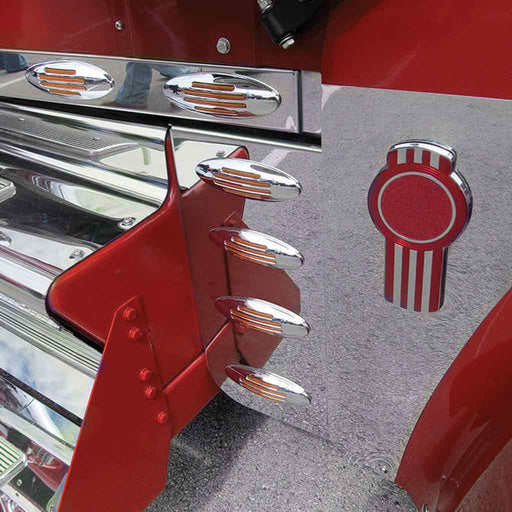 TK-1113 Kenworth - W900L - Hood Battery Box Filler Panel with 8 Slotted Light Holes (1997+) Dim Gray