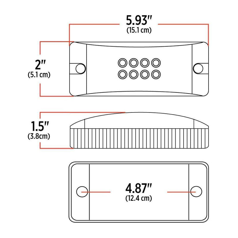 TLED-2X6DCA 2"x6" Multi-Directional Clear Amber Trailer LED (24 Diodes)" 2"X6" TRAILER Black