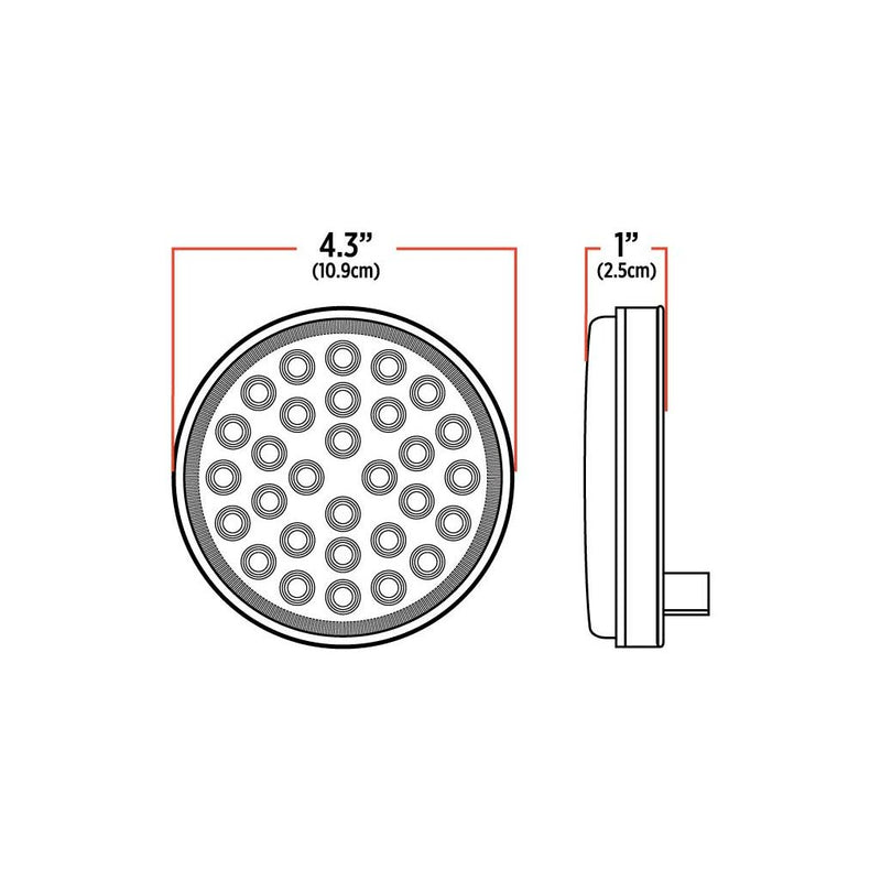 4" Red Stop, Turn & Tail LED (30 Diodes) 4" ROUND Black