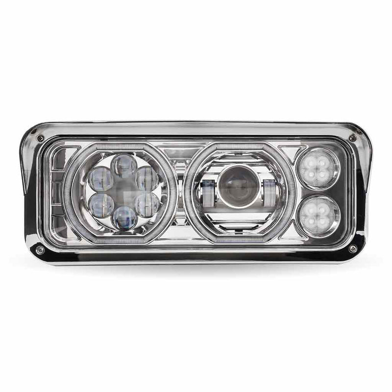 TLED-H120 Universal LED Projector Headlight Assembly with Glow Position Halos & Marker LEDs – Chrome (Driver Side) HEADLIGHT Gray