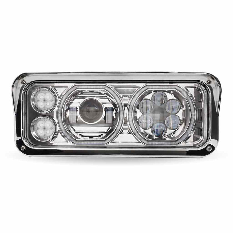 TLED-H121 Universal LED Projector Headlight Assembly with Glow Position Halos & Marker LEDs – Chrome (Passenger Side) HEADLIGHT Gray