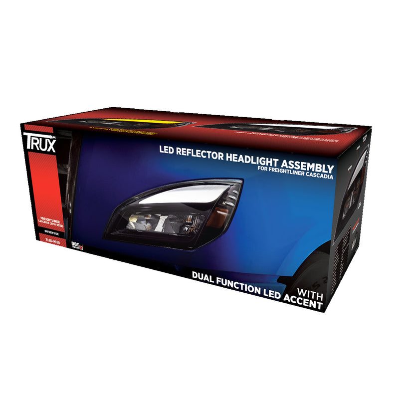 FTL. Cascadia LED Projector Headlight Assembly with LED Glow Position, Turn & Marker Accent – Black