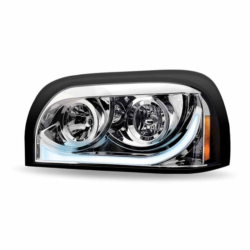 TLED-H13 Freightliner Century Halogen Projector Headlight Assembly with LED Glow Position, Turn & Marker Accent – Chrome (Driver Side) HEADLIGHT Light Gray