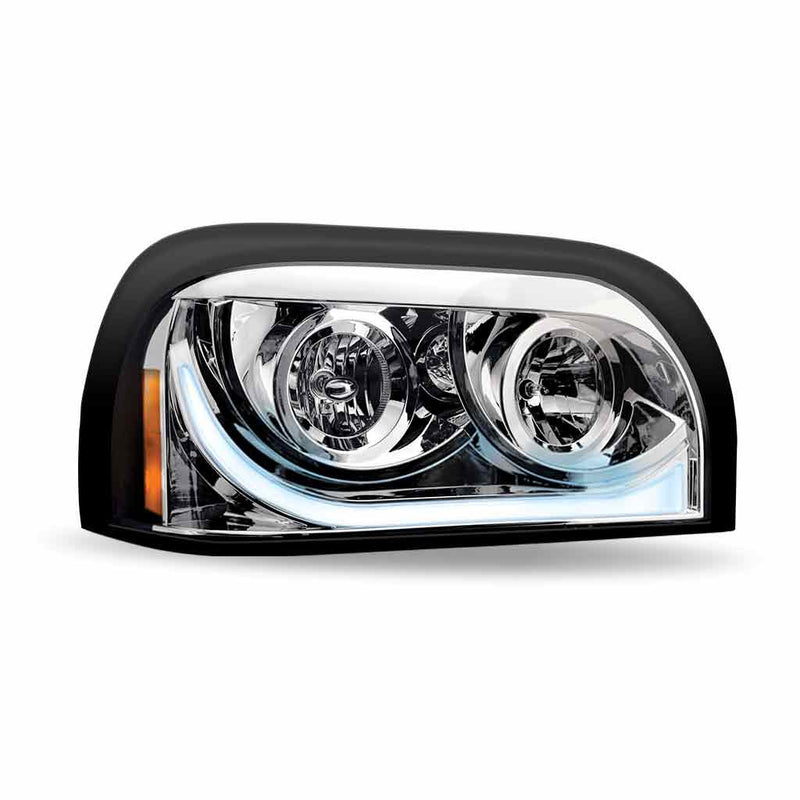 TLED-H14 Freightliner Century Halogen Projector Headlight Assembly with LED Glow Position, Turn & Marker Accent – Chrome (Passenger Side) HEADLIGHT Light Gray