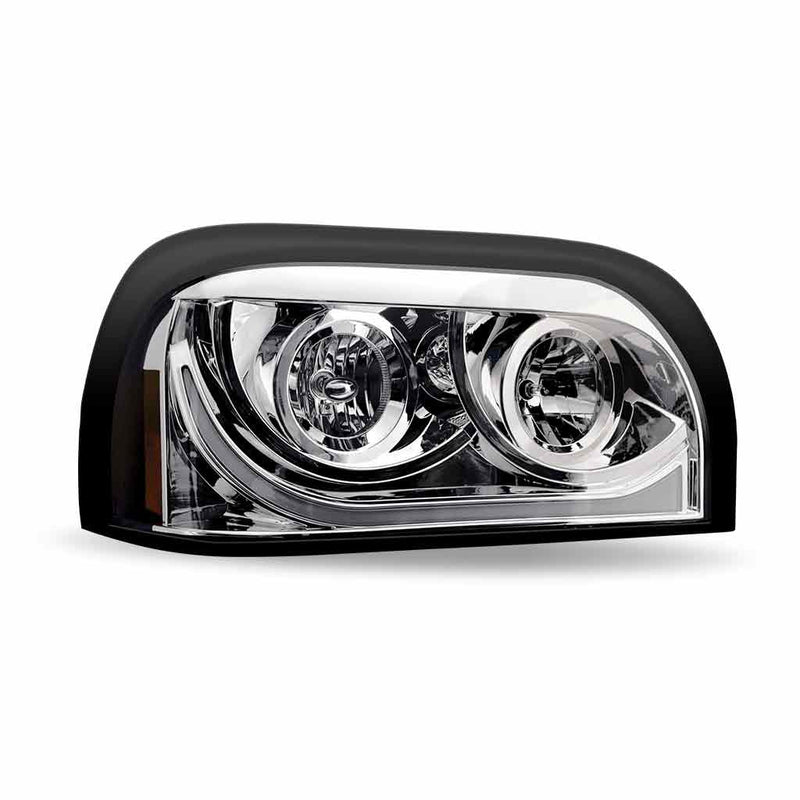 TLED-H14 Freightliner Century Halogen Projector Headlight Assembly with LED Glow Position, Turn & Marker Accent – Chrome (Passenger Side) HEADLIGHT Light Gray