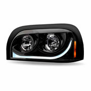 TLED-H15 Freightliner Century Halogen Projector Headlight Assembly with LED Glow Position, Turn & Marker Accent – Black (Driver Side) HEADLIGHT Light Gray