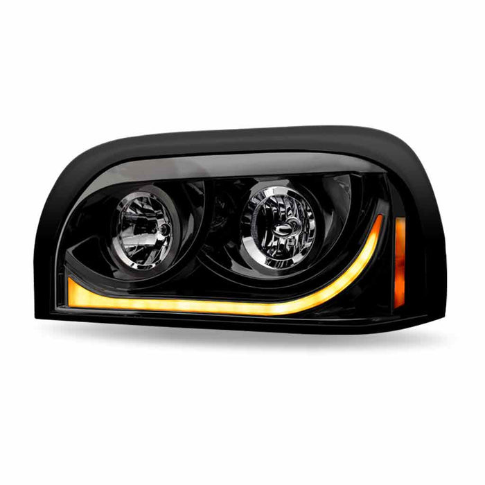 Gray TLED-H15 Freightliner Century Halogen Projector Headlight Assembly with LED Glow Position, Turn & Marker Accent – Black (Driver Side) HEADLIGHT