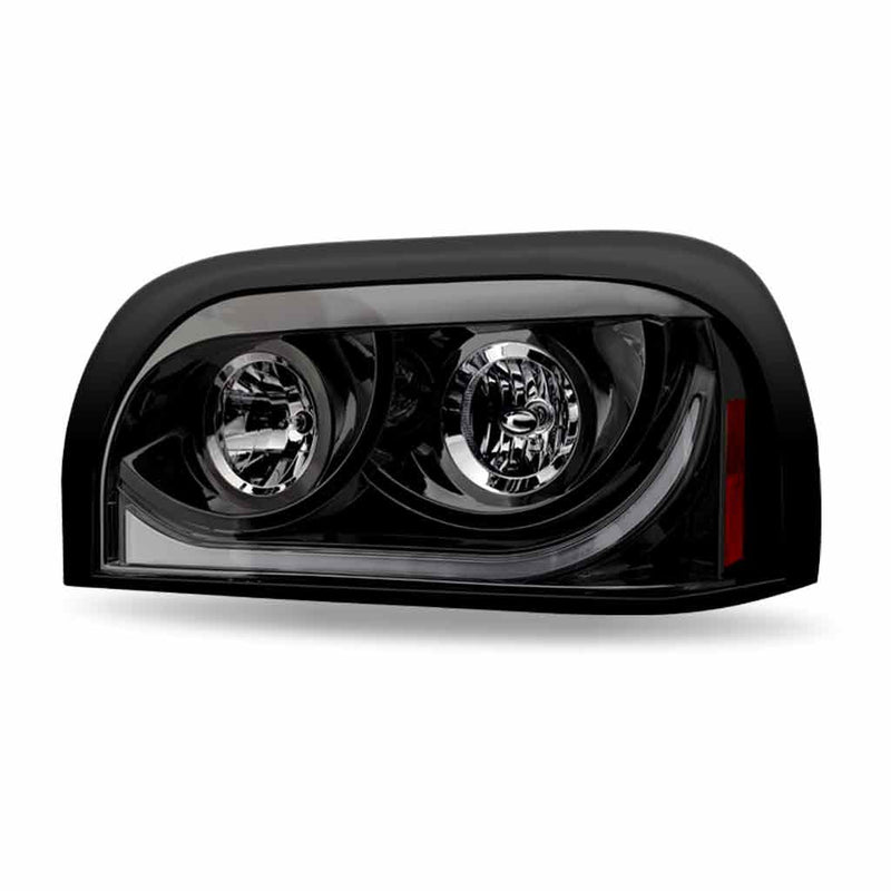 TLED-H15 Freightliner Century Halogen Projector Headlight Assembly with LED Glow Position, Turn & Marker Accent – Black (Driver Side) HEADLIGHT Black